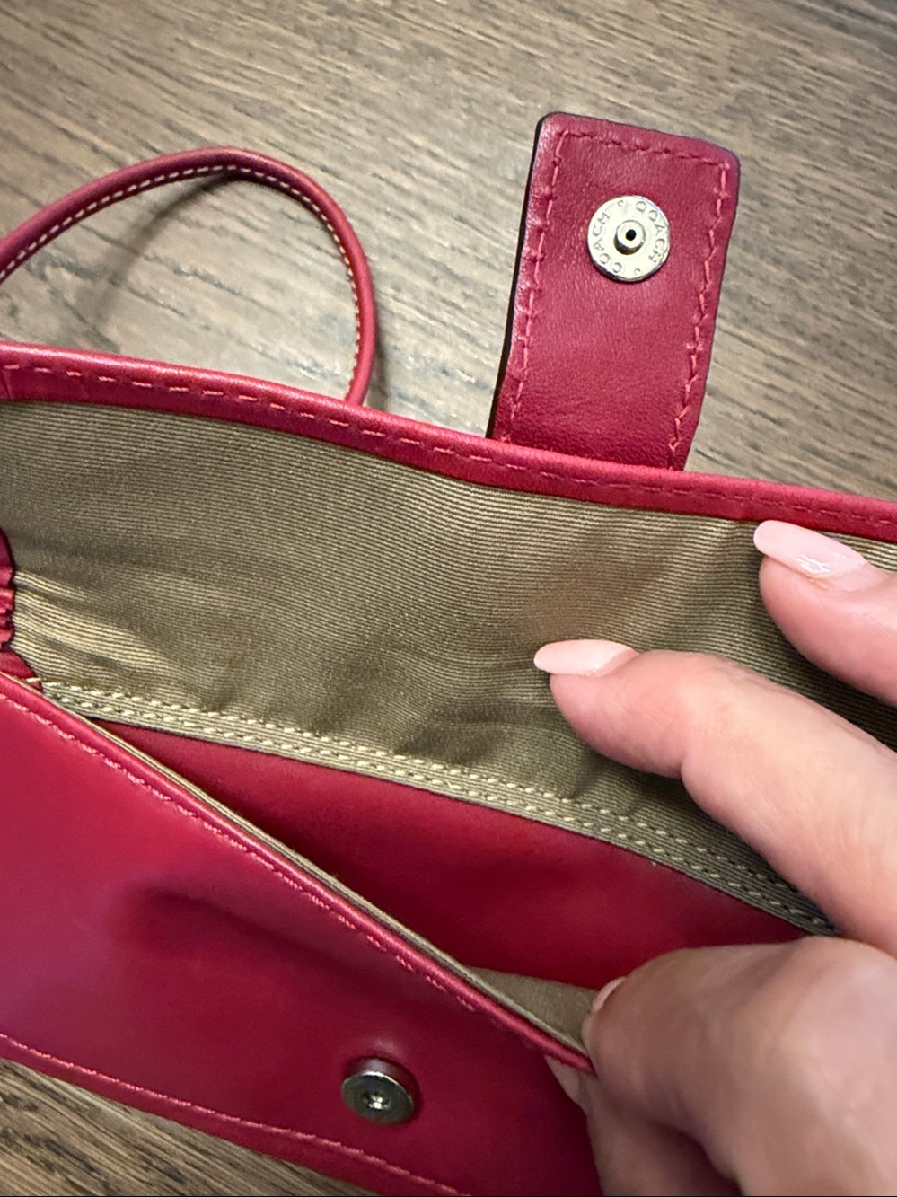 Red Leather Wristlet Clutch with Buckle Detail - Picture 3 of 5